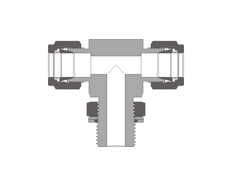 316 SS, FITOK 6 Series Tube Fitting, Positionable Male Branch Tee, 3/4" O.D. × 3/4" O.D. × 1 1/16-12 Male SAE/MS Straight Thread(ST)