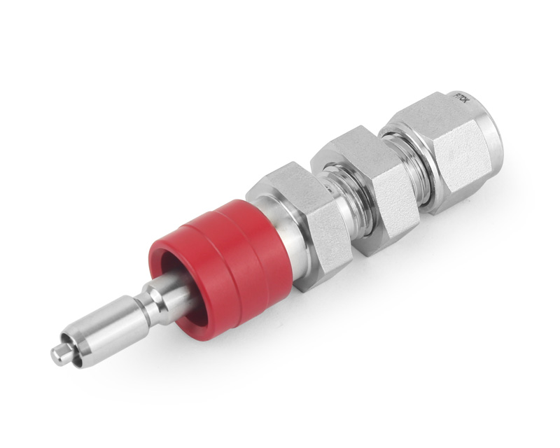 316 SS, QC8 Series Quick Connect, 1/2" Bulkhead Tube Fitting, Stem with Valve Shuts off when Uncoupled, Fluorocarbon FKM O-ring, 1.5 Cv