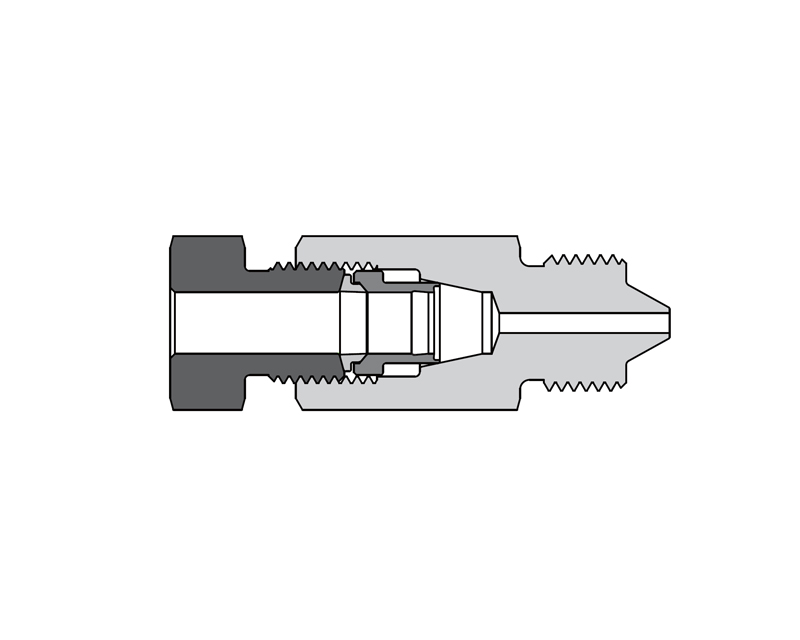 316 SS, AMH Series Adapter Fitting, Female to Male, 1/8" Female 20D Series Medium Pressure Tube Fitting × 1/4" Male 60 Series High Pressure Coned and Threaded Connection