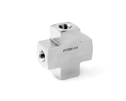 [SS-HPX-FNS4] 316 Stainless Steel, FITOK PMH Series Medium and High Pressure Pipe Fitting, Female Cross, 1/4 Female NPT, Working Pressure 15000 psig (1034 bar)